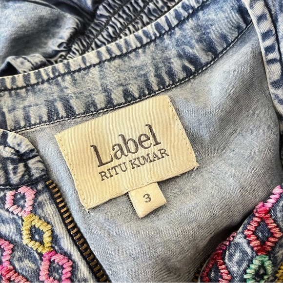 Label Ritu Kumar Denim-look Embroidered Sleeveless Dress- Size 3/ medium - Picture 9 of 11